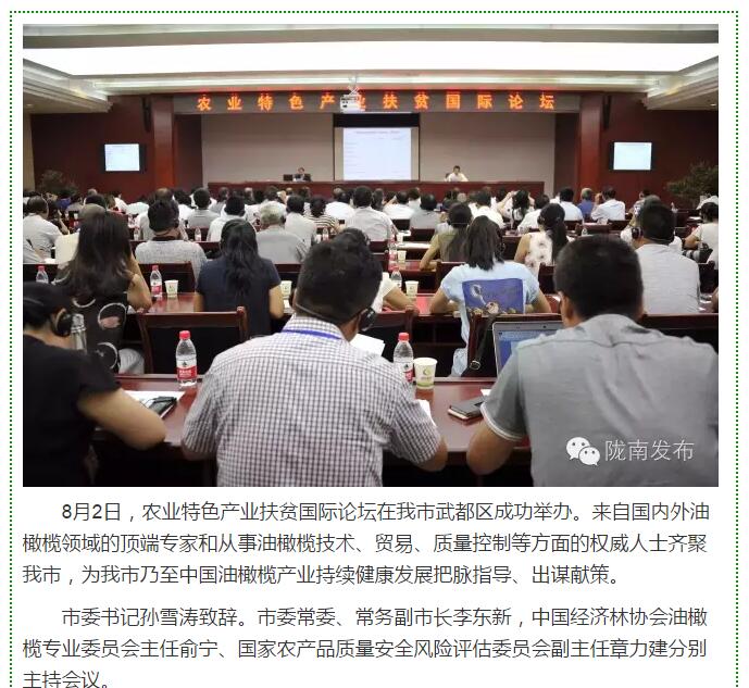 大腕齊聚農(nóng)業(yè)特色產(chǎn)業(yè)扶貧國際論壇，“把脈”隴南油橄欖發(fā)展