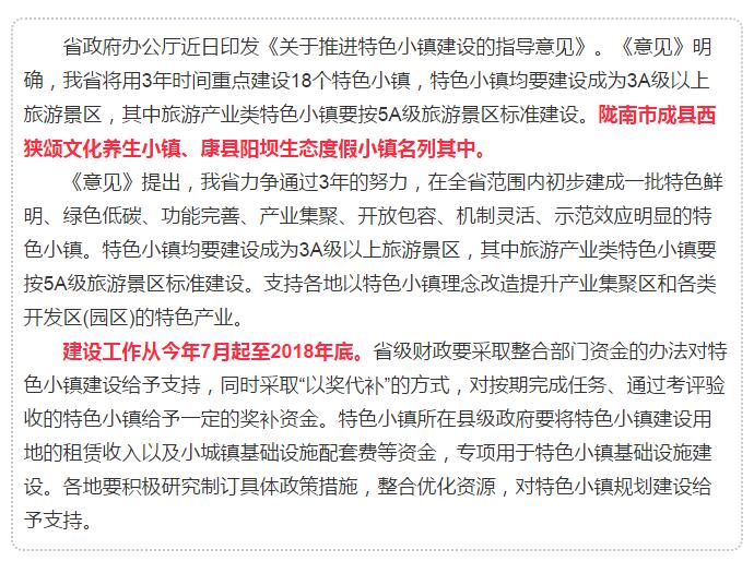 甘肅計劃3年建18個特色小鎮(zhèn)，看看隴南有幾個~