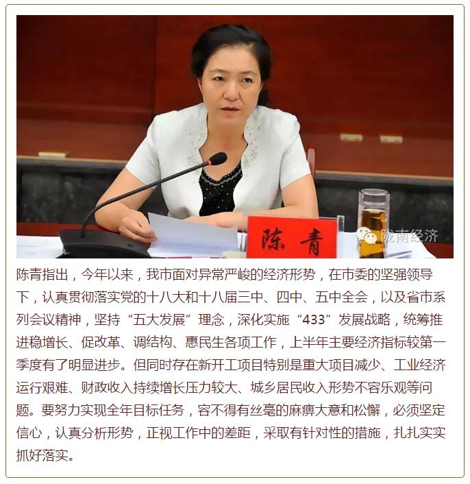 陳青在市政府全體會議上強(qiáng)調(diào)：緊盯一個(gè)目標(biāo)抓好九大任務(wù)落實(shí)強(qiáng)化三項(xiàng)保障，確保全市經(jīng)濟(jì)社會持續(xù)快速發(fā)展