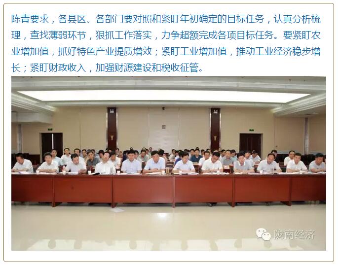 陳青在市政府全體會議上強(qiáng)調(diào)：緊盯一個(gè)目標(biāo)抓好九大任務(wù)落實(shí)強(qiáng)化三項(xiàng)保障，確保全市經(jīng)濟(jì)社會持續(xù)快速發(fā)展